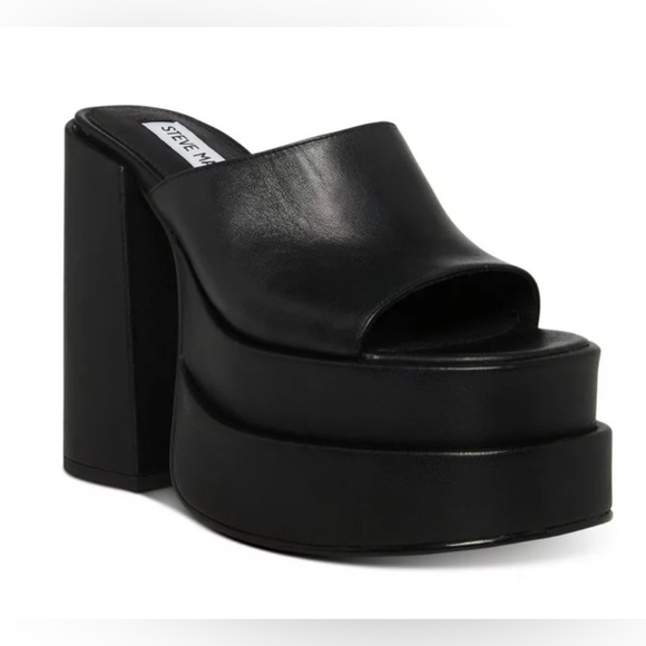 Steve Madden Shoes - STEVE MADDEN Platform Goring Cagey Round Toe Heel Slip On Leather Heeled Sandal